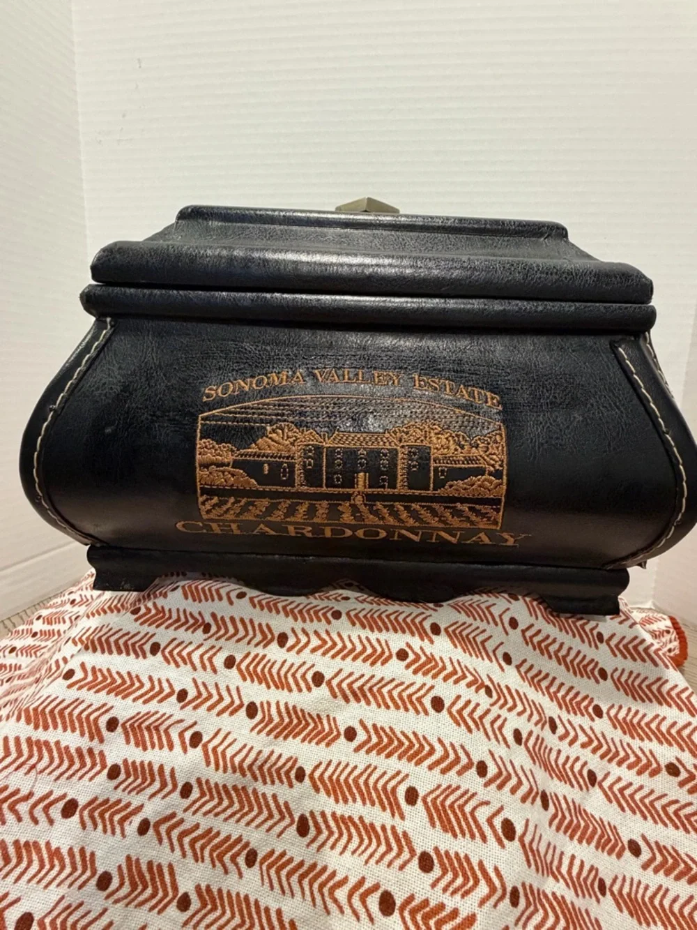 Sonoma Valley Estate Black Leather Decorative Box with Gold Print